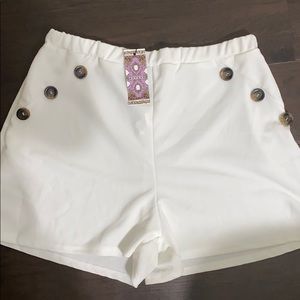 High Waisted Button White Boohoo Shorts